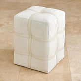 BELTED POOF-IVORY HAIR ON HIDE LEATHER - Hedi's Furniture