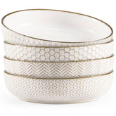 Kook Ceramic Pasta Bowls, 40 oz, Set of 4, Cream/Copper