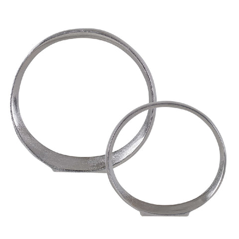 Orbits Ring Sculptures, Nickel, S/2 - Hedi's Furniture