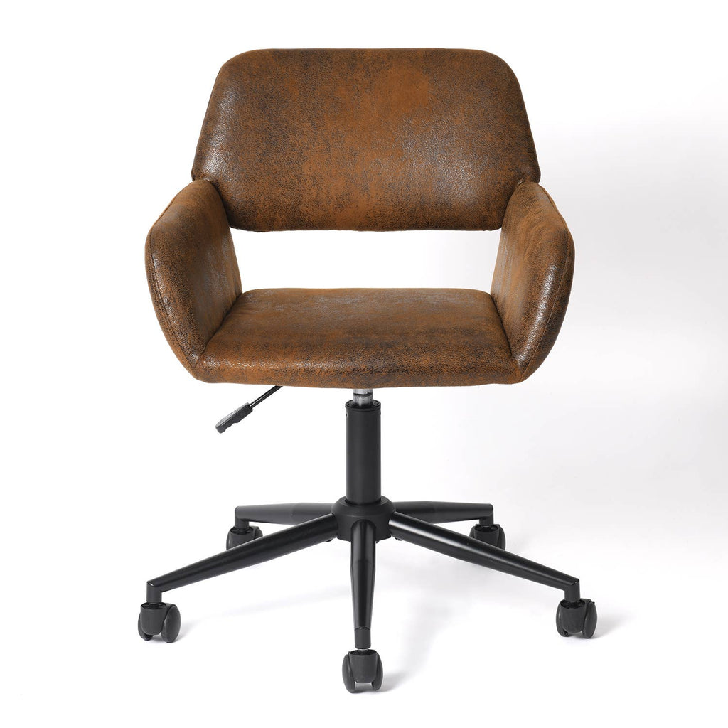 Adjustable Task Chair with Swivel Base Suede Brown/Beige: Ivory Beige
