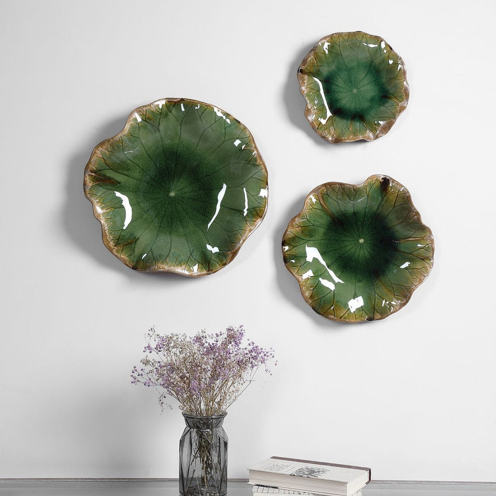 Abella Ceramic Indoor-Outdoor Wall Decor, Green, S/3