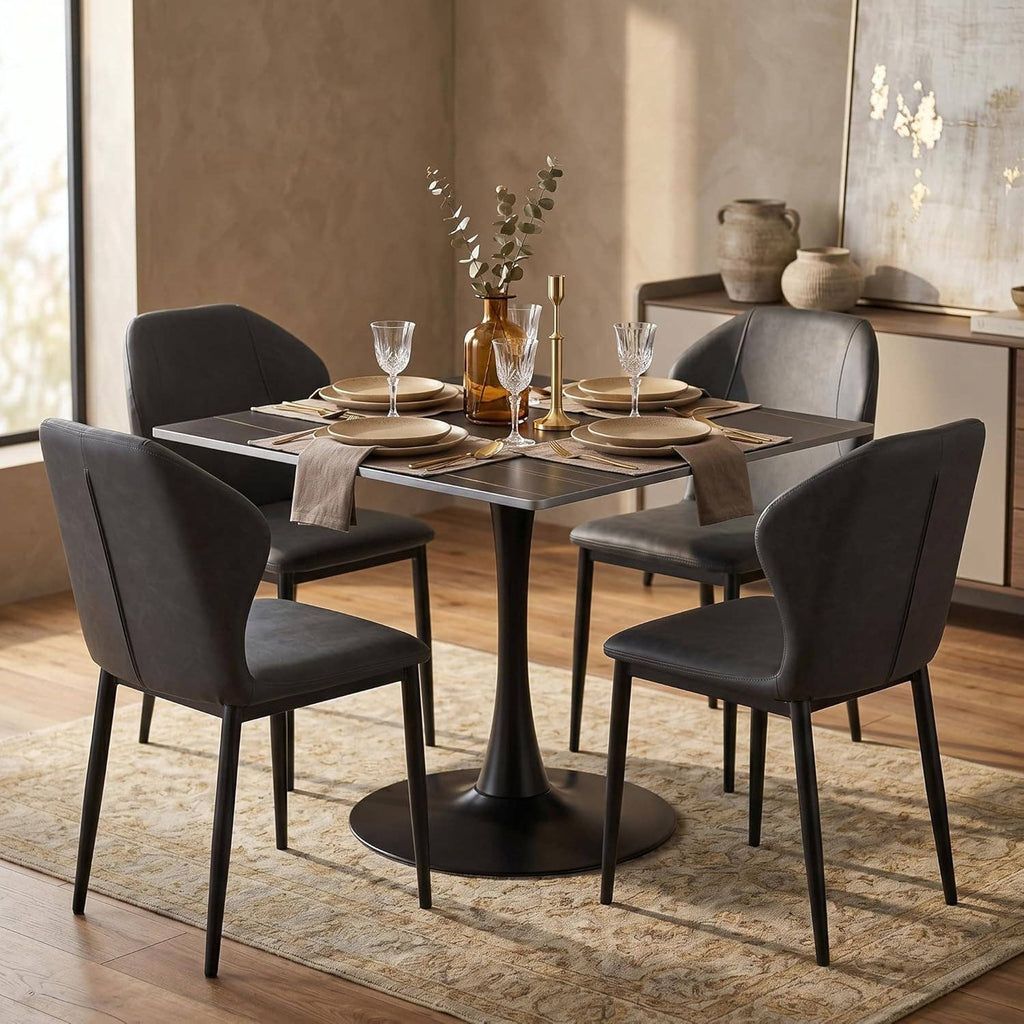 Bristol Sintered Stone Dining Table - Square Modern: Black / Black