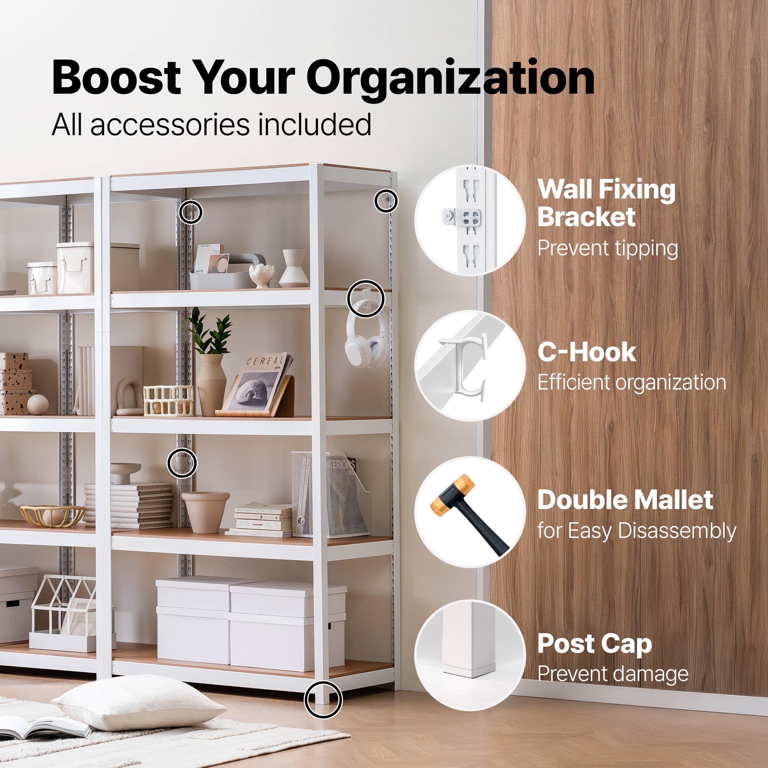 48"W 5-Tier Heavy Duty Storage Rack for Industrial, 1Pack: White