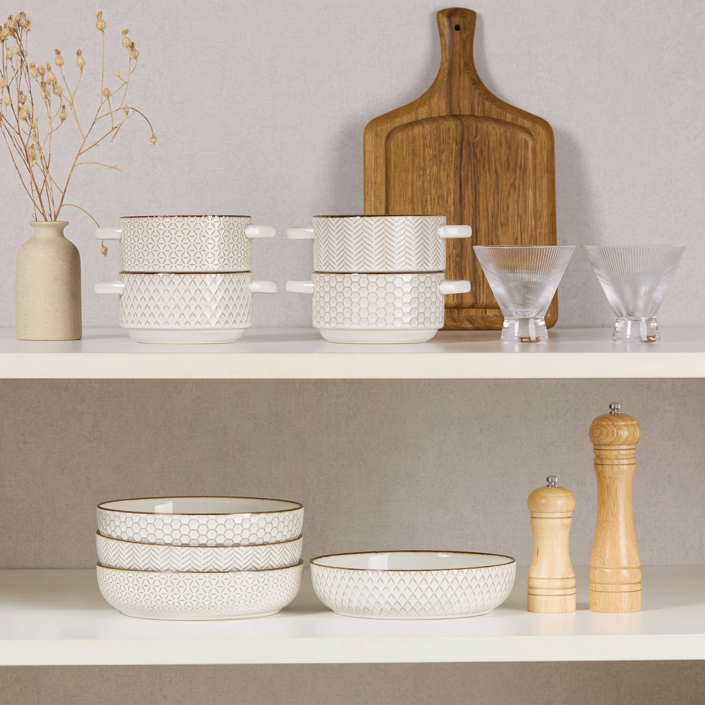 Kook Ceramic Pasta Bowls, 40 oz, Set of 4, Cream/Copper