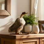 Decorative Figurine - Brown Wood Faux Fur Skiing Duck, 11 in