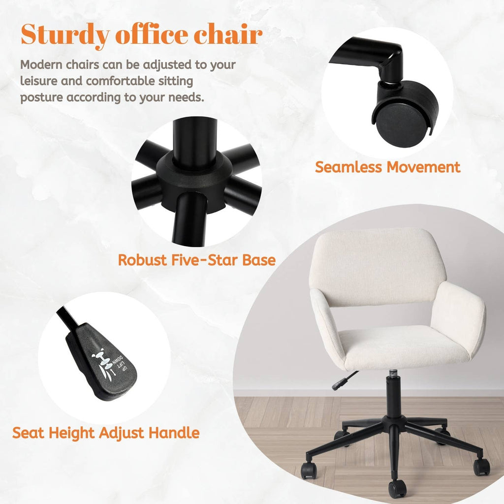 Adjustable Task Chair with Swivel Base Suede Brown/Beige: Ivory Beige