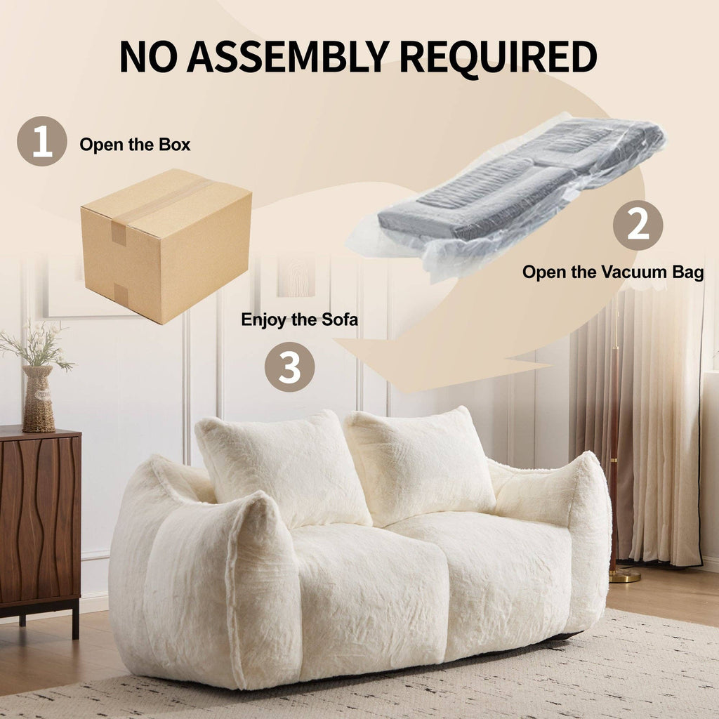 2-Seat Giant Faux Fur Bean Bag Couch ( 6 Colors) No Assembly: White