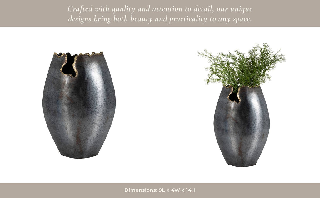Decorative Vase - Black Metal Organic Edge Chipped, 14 in.