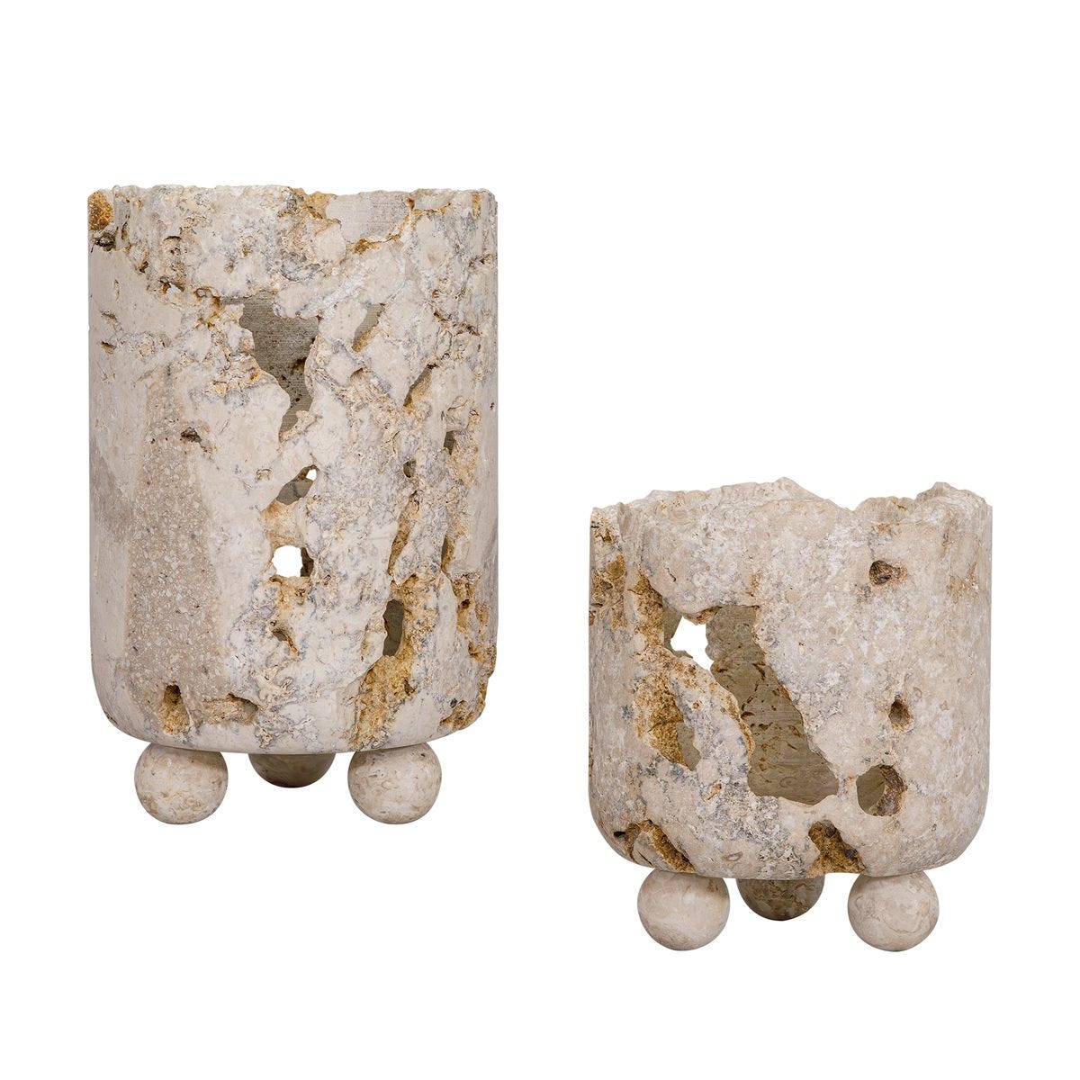 Quarried Stone Indoor-Outdoor Candleholders, S/2