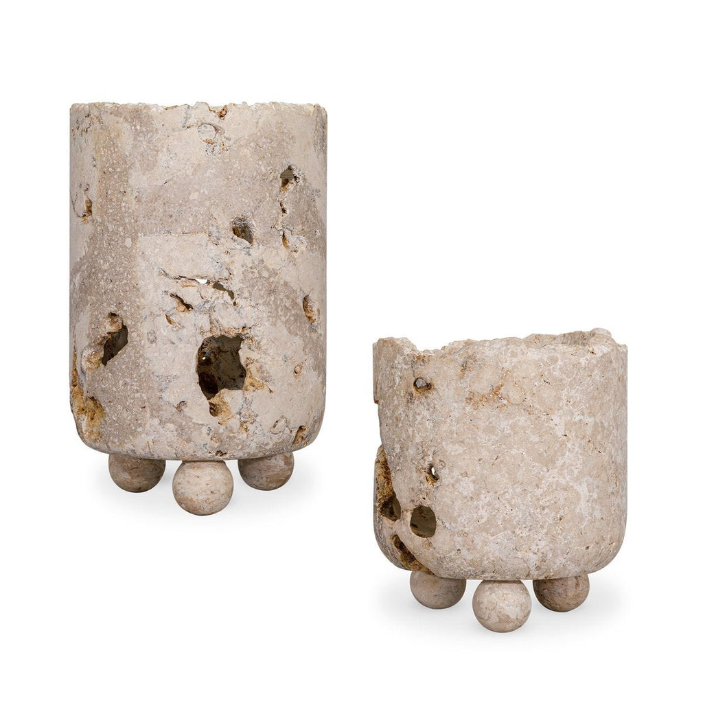 Quarried Stone Indoor-Outdoor Candleholders, S/2