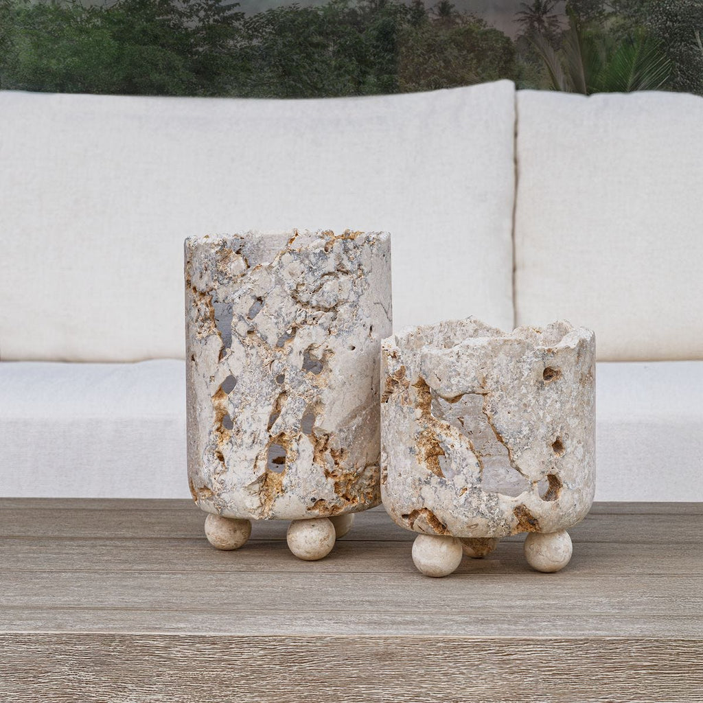 Quarried Stone Indoor-Outdoor Candleholders, S/2