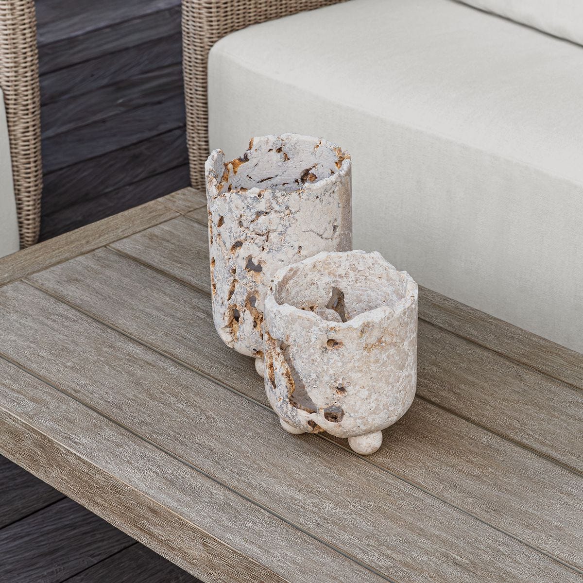 Quarried Stone Indoor-Outdoor Candleholders, S/2