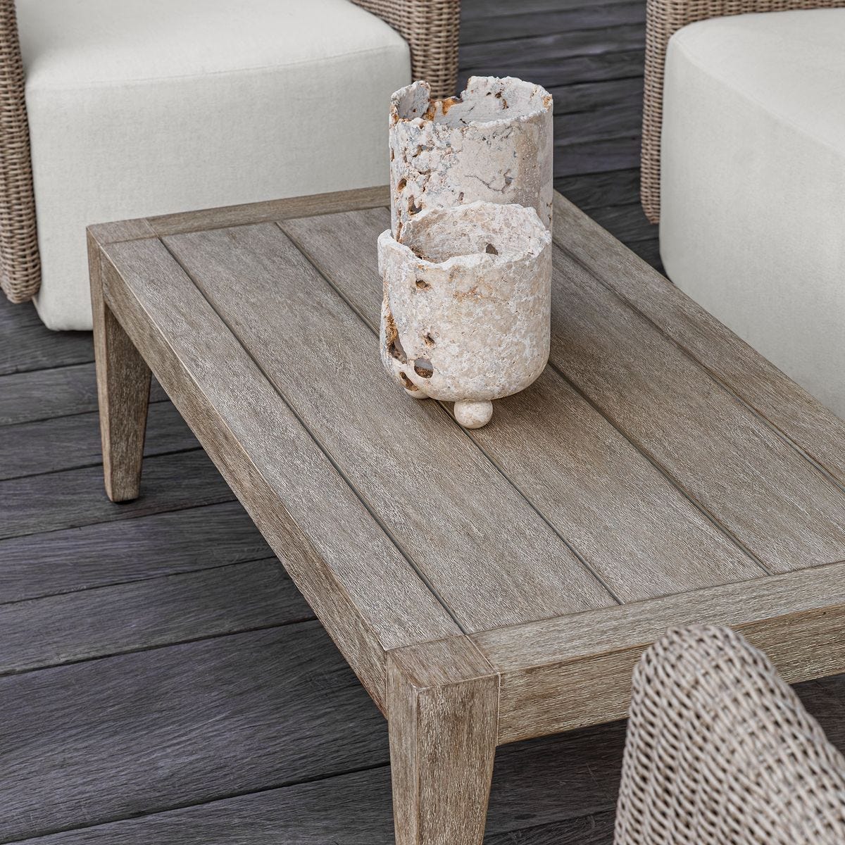 Quarried Stone Indoor-Outdoor Candleholders, S/2