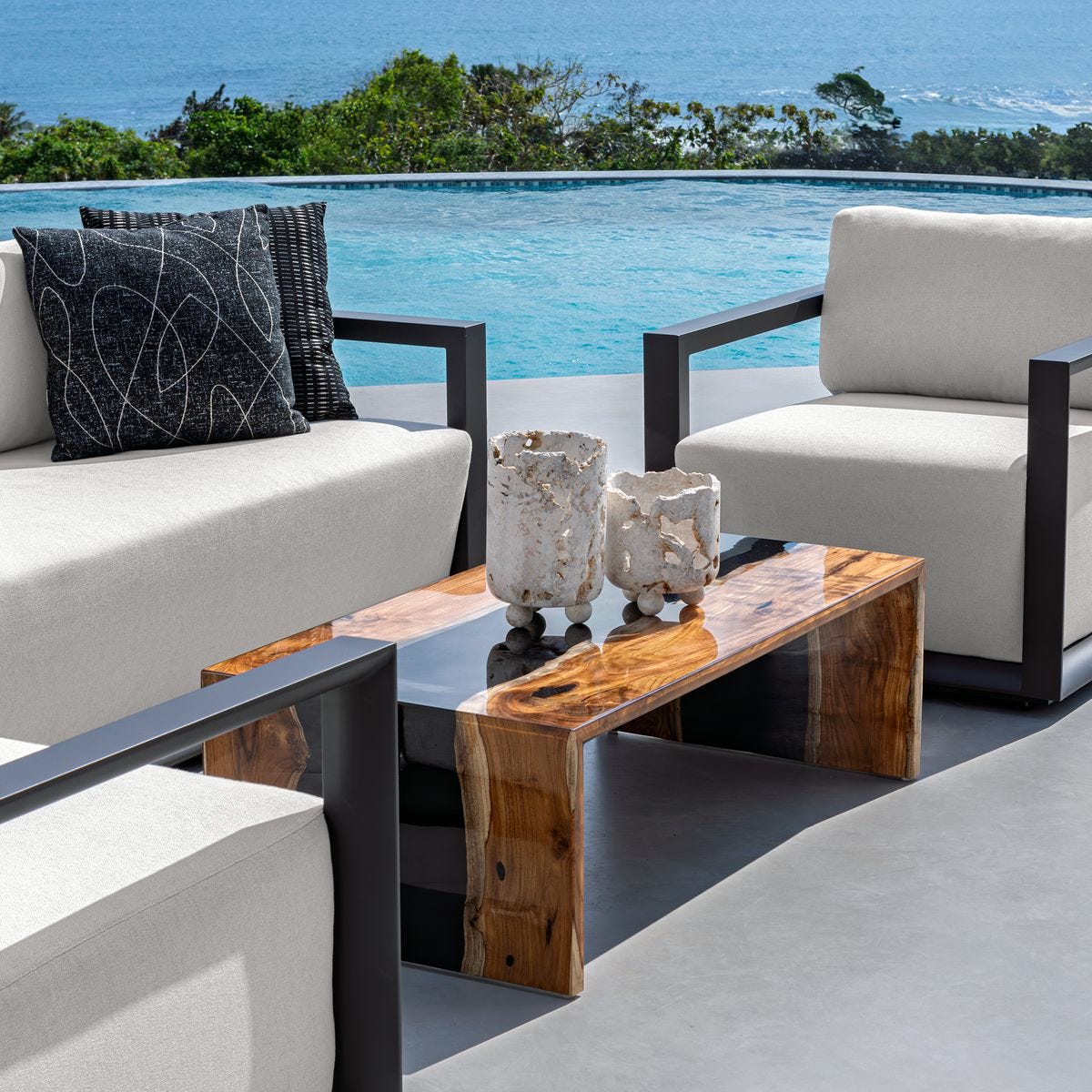 Quarried Stone Indoor-Outdoor Candleholders, S/2