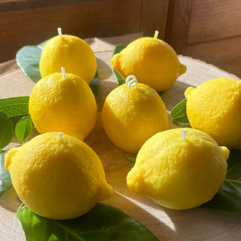 Realistic Lemon Scented Candle - bees/soya wax, cotton wick: Lemon pie