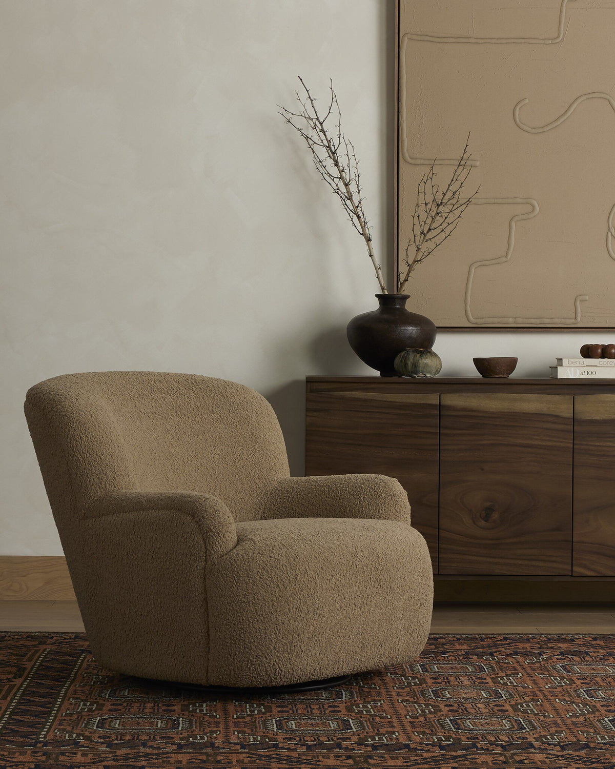 Kadon Swivel Chair-Sheepskin Camel - Hedi's Furniture