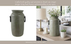 Decorative Vase - Green/Black Ceramic Metal Handles, 16 in.