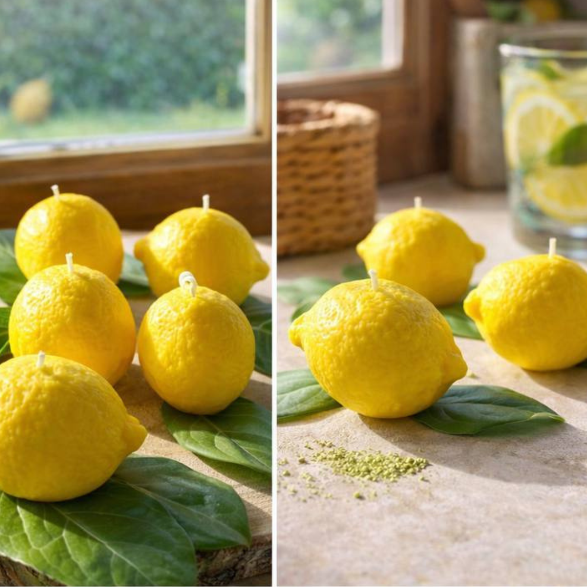 Realistic Lemon Scented Candle - bees/soya wax, cotton wick: Lemon pie