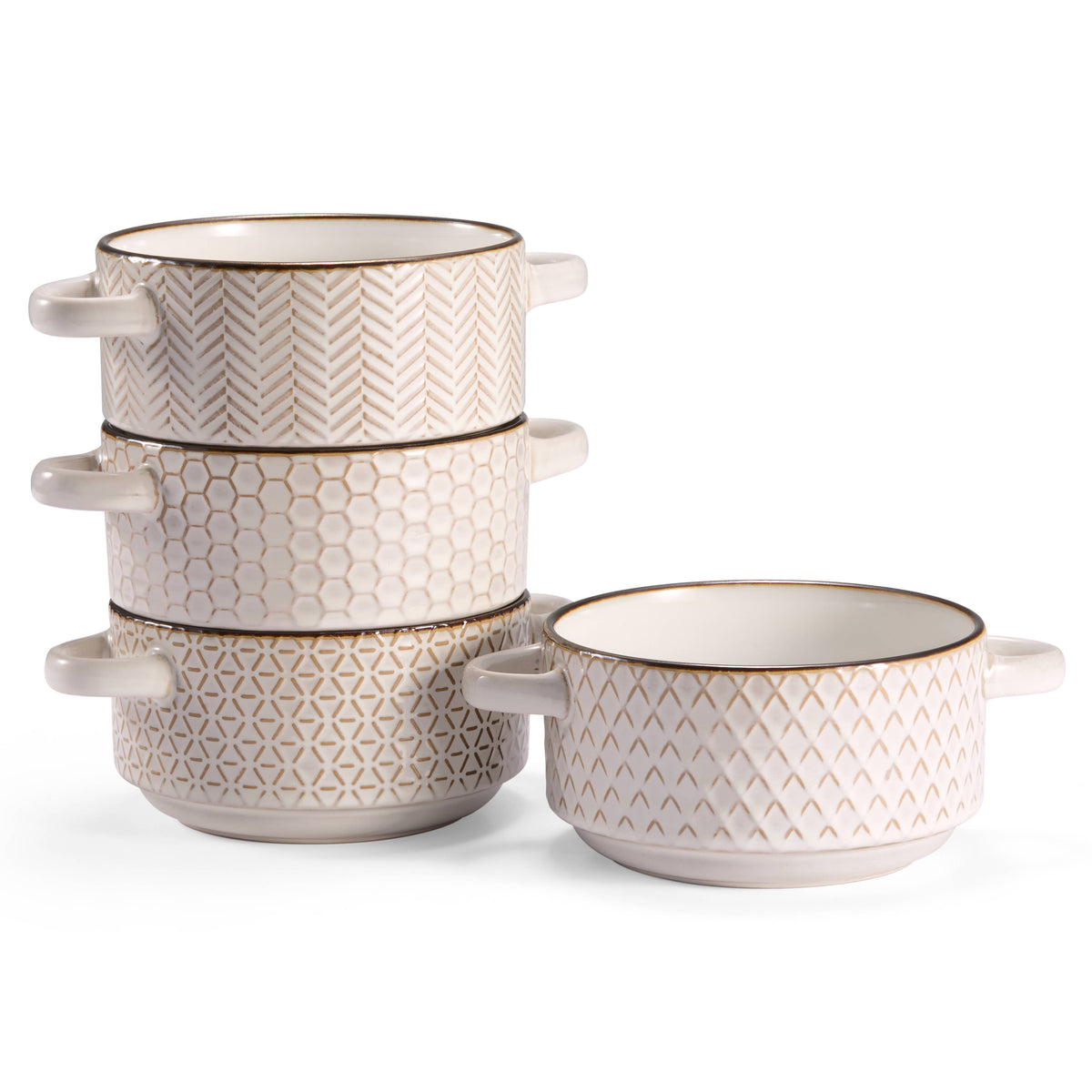 Kook Ceramic Soup Bowls-S/4 with Handles, 26.5 oz,