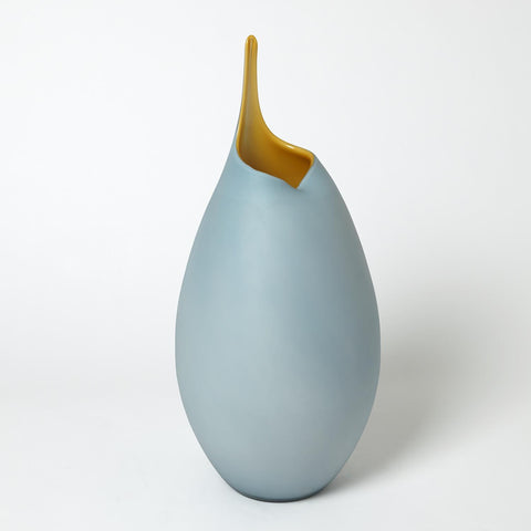 FROSTED BLUE VASE WITH AMBER CASING - Hedi's Furniture