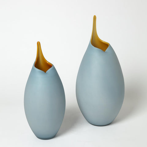 FROSTED BLUE VASE WITH AMBER CASING - Hedi's Furniture
