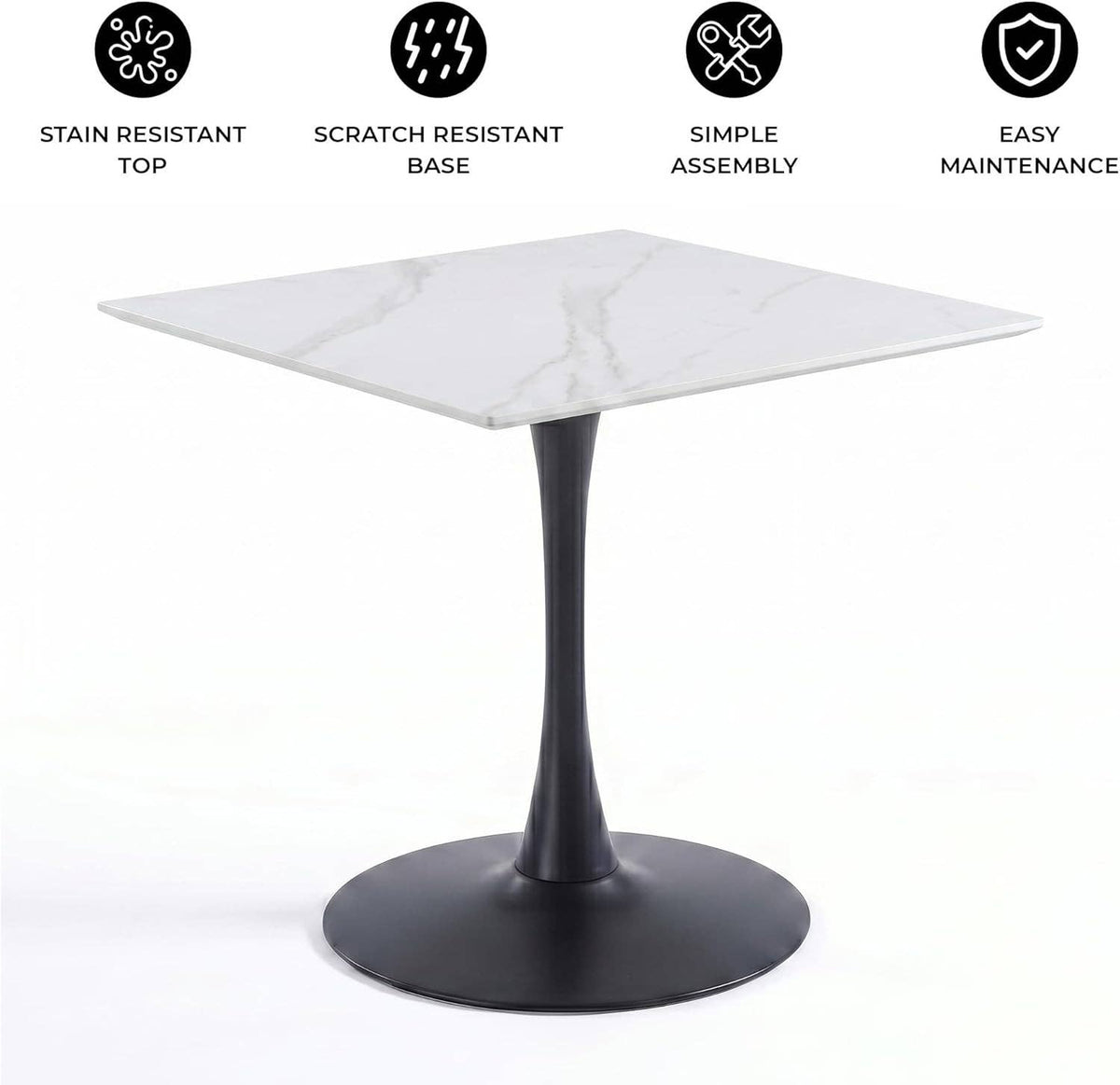 Bristol Sintered Stone Dining Table - Square Modern: Black / Black
