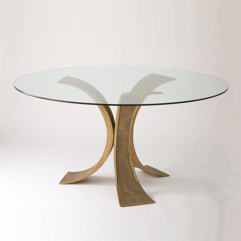 Lotus Dining Table w/48" Glass Top-Antique Gold/Br