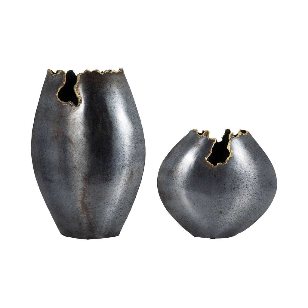 Decorative Vase - Black Metal Organic Edge Chipped, 14 in.
