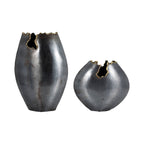 Decorative Vase - Black Metal Organic Edge Chipped, 14 in.