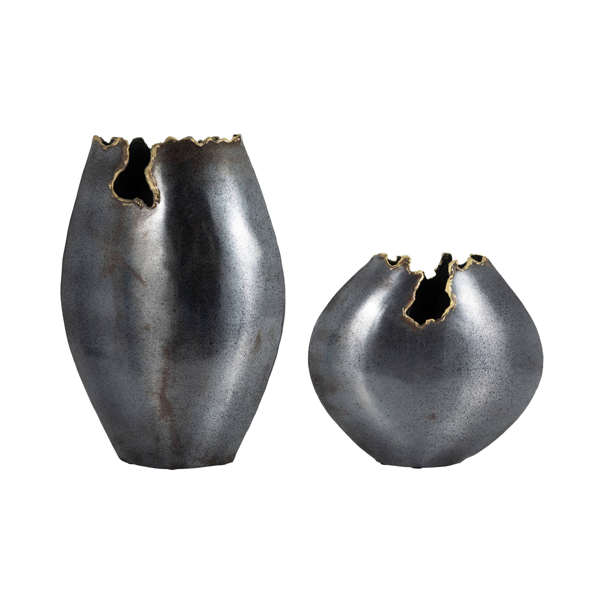 Decorative Vase - Black Metal Organic Edge Chipped, 14 in.