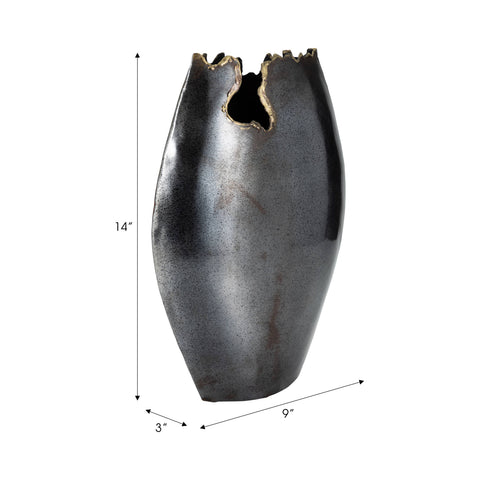 Decorative Vase - Black Metal Organic Edge Chipped, 14 in.