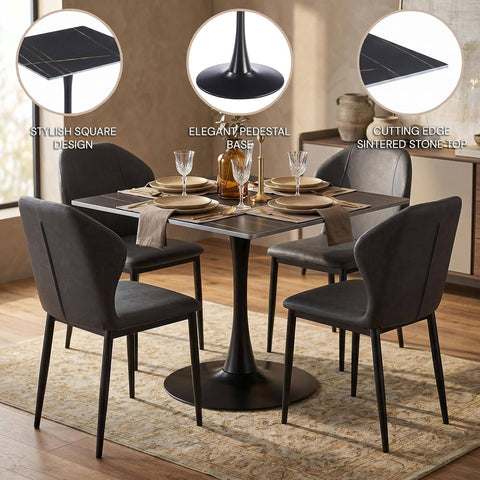 Bristol Sintered Stone Dining Table - Square Modern: Black / Black