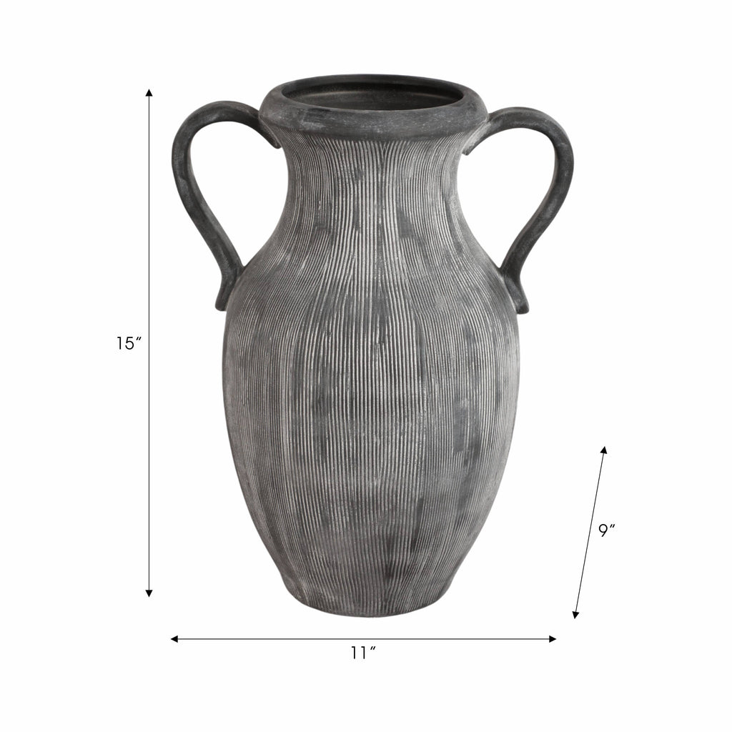Black 15 in. Dolomite Amphora Weathered Vase