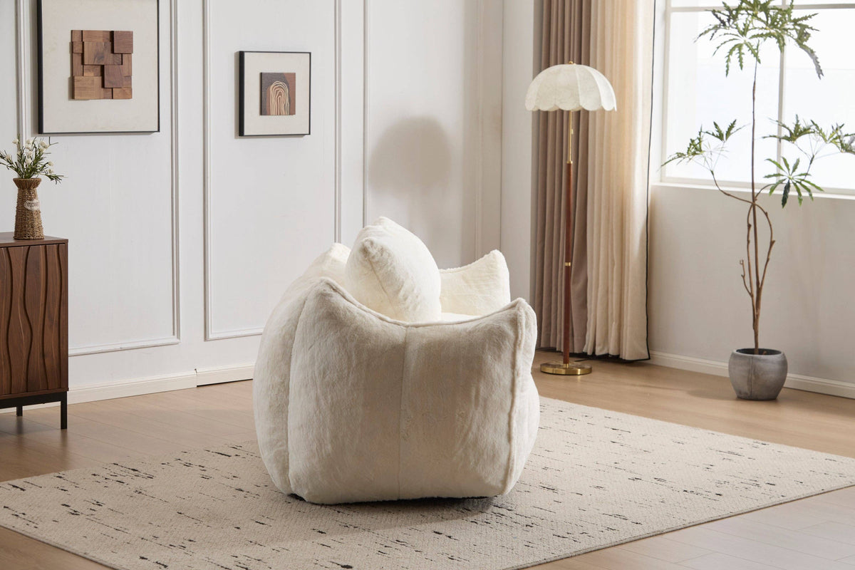 2-Seat Giant Faux Fur Bean Bag Couch ( 6 Colors) No Assembly: White