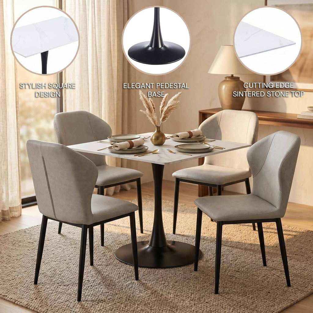Bristol Sintered Stone Dining Table - Square Modern: Black / Black