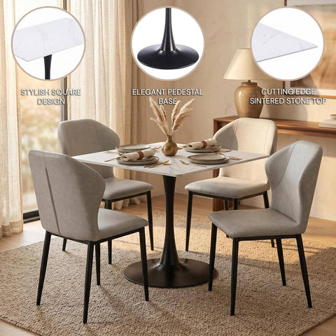 Bristol Sintered Stone Dining Table - Square Modern: Black / Black