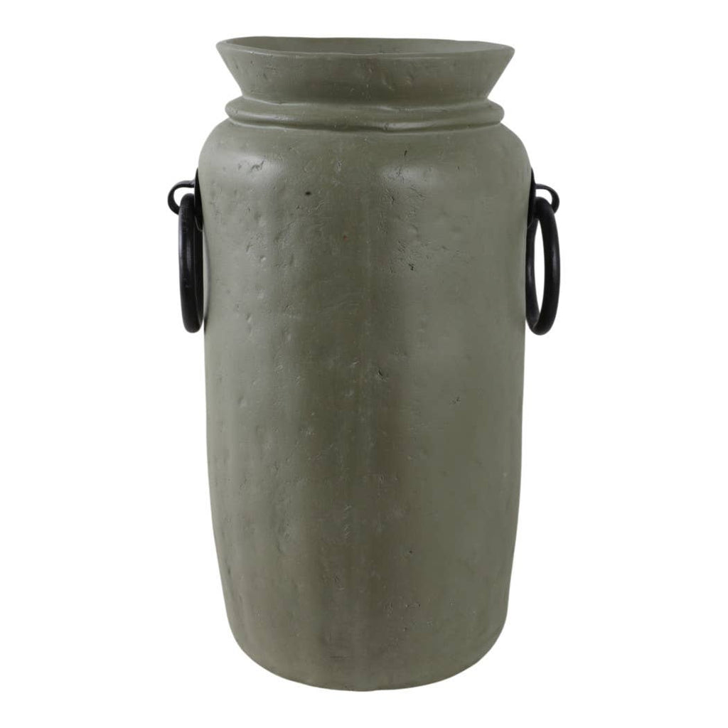 Decorative Vase - Green/Black Ceramic Metal Handles, 16 in.
