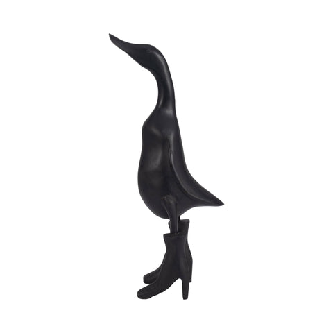 Bamboo Wood Duck in Rainboots Figurine - Black, 20 in.
