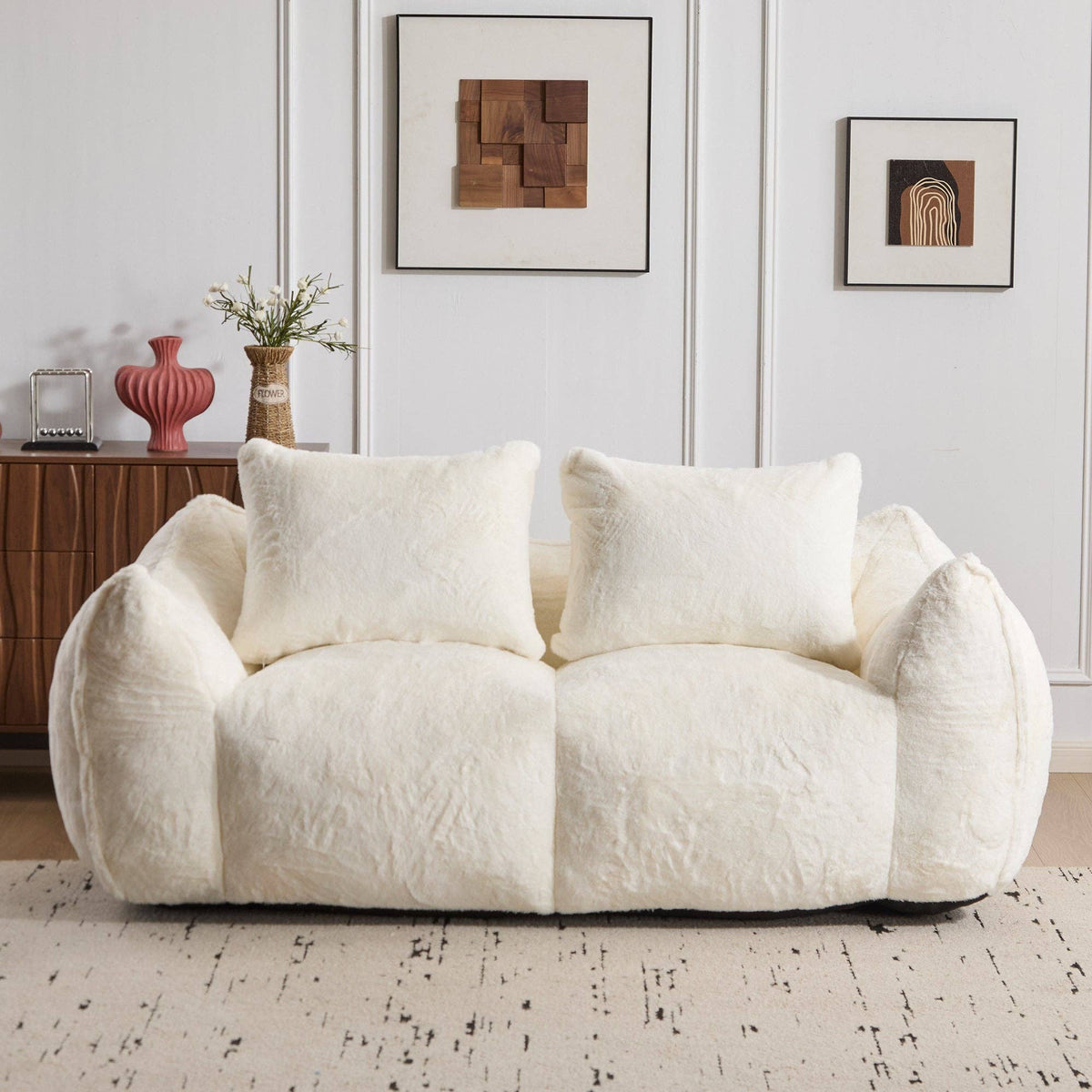 2-Seat Giant Faux Fur Bean Bag Couch ( 6 Colors) No Assembly: White