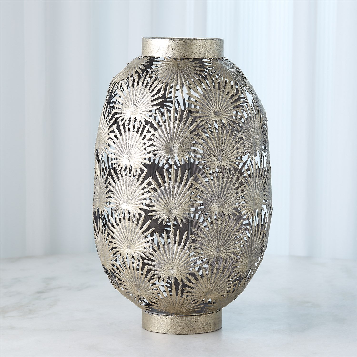 TROPICAL PALM LEAF NICKEL LANTERN - Hedi's Furniture