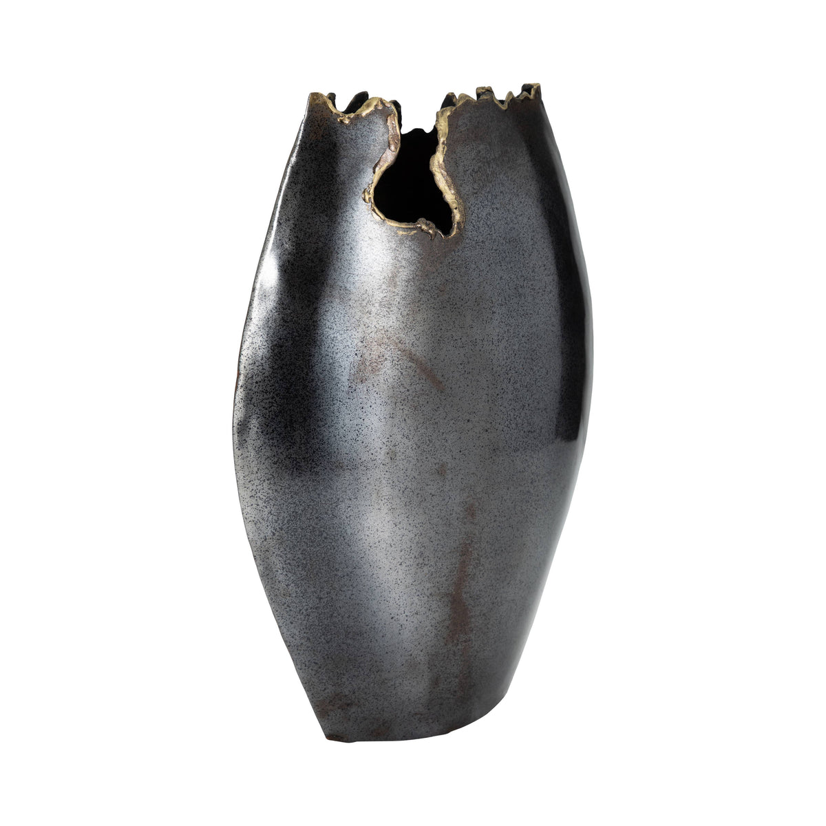 Decorative Vase - Black Metal Organic Edge Chipped, 14 in.