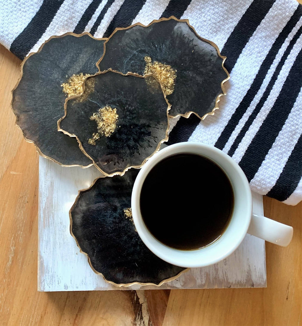Geode Coasters,S/4 Butter/ Gold
