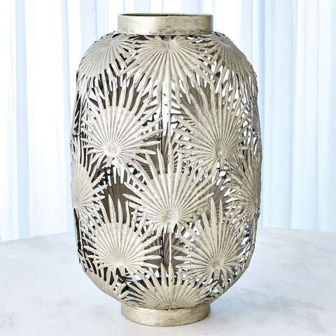 TROPICAL PALM LEAF NICKEL LANTERN - Hedi's Furniture