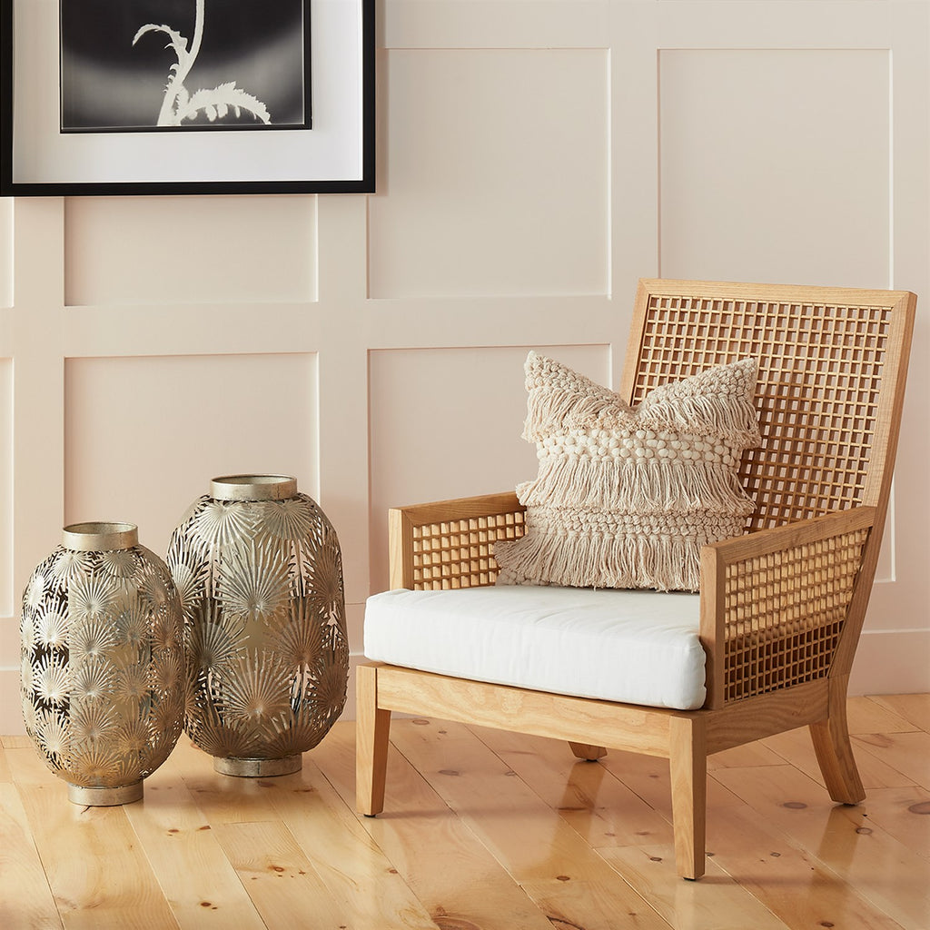 TROPICAL PALM LEAF NICKEL LANTERN - Hedi's Furniture