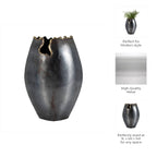 Decorative Vase - Black Metal Organic Edge Chipped, 14 in.