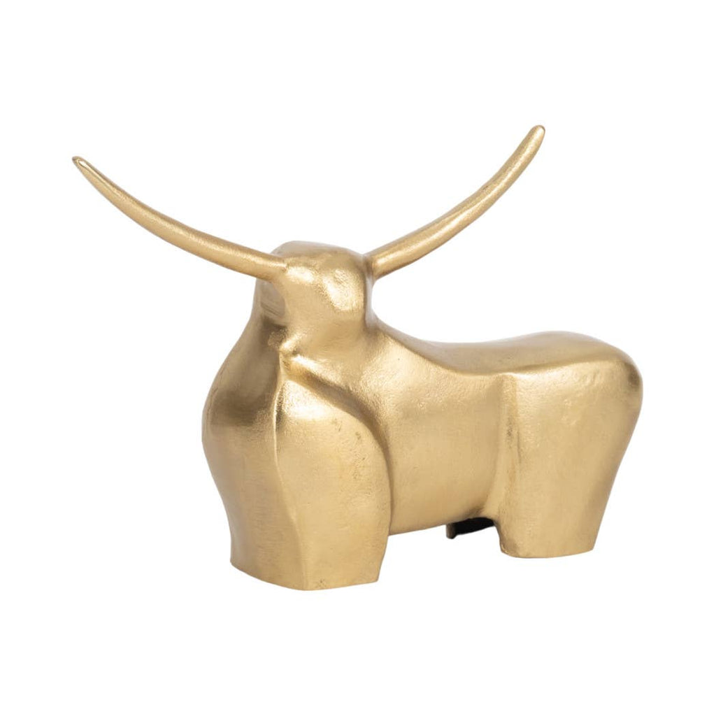 Decorative Figurine - Gold Metal Solid Standing Bull, 8 in.