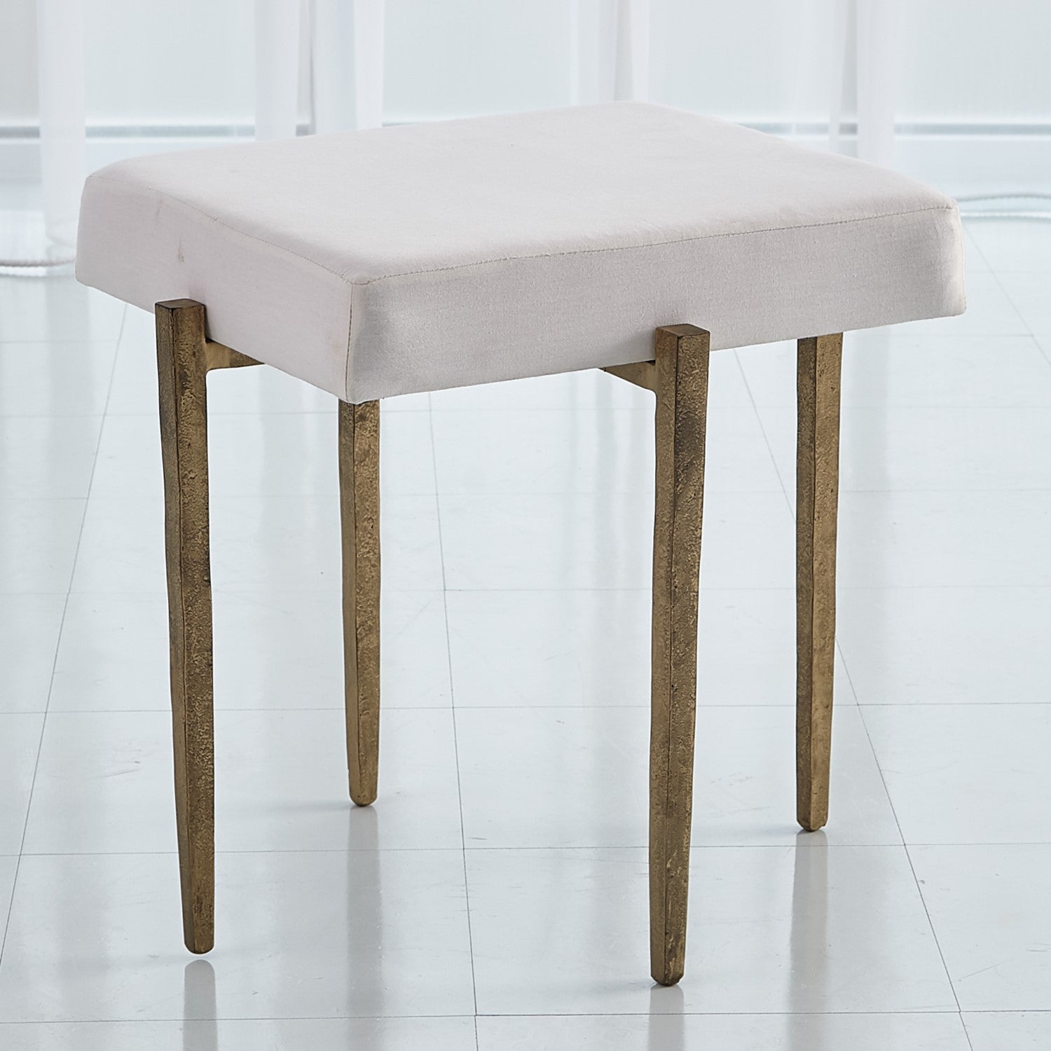 LAFORGE BENCH-ANTIQUE GOLD W/MUSLIN CUSHION - Hedi's Furniture