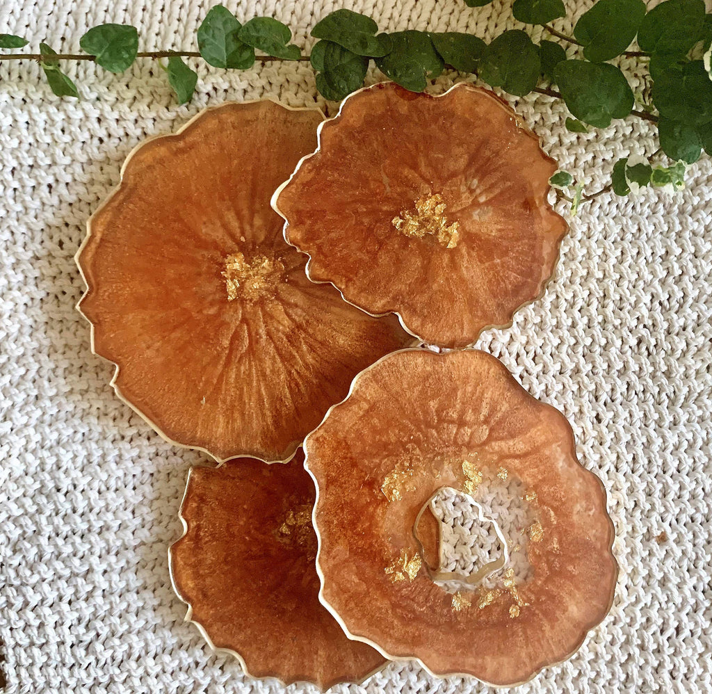 Set of 4 Free Form Geode Coasters: Copper / Gold