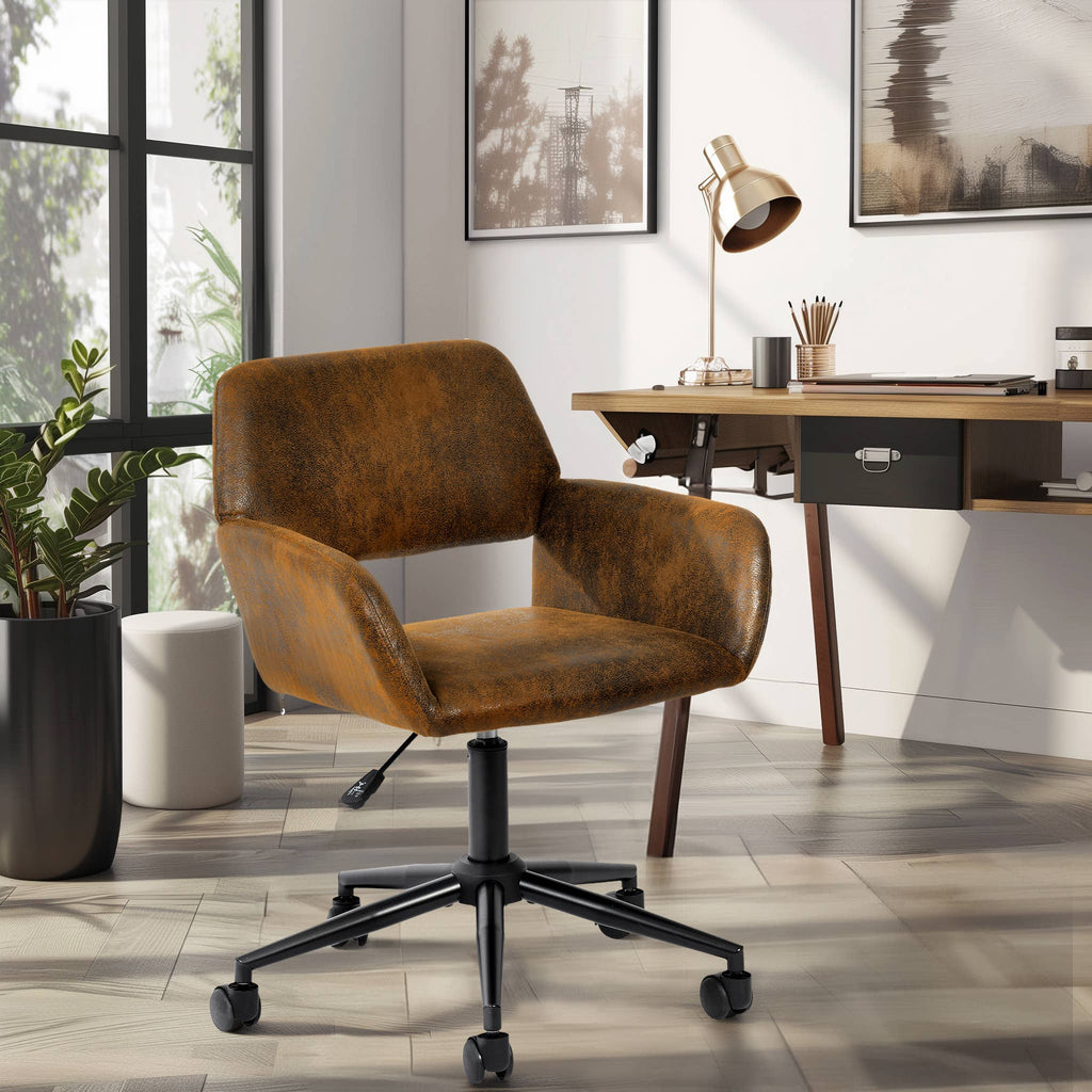 Adjustable Task Chair with Swivel Base Suede Brown/Beige: Ivory Beige