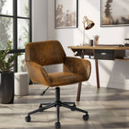 Adjustable Task Chair with Swivel Base Suede Brown/Beige: Ivory Beige